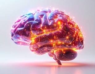 Brain with glowing dots and lines 