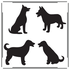 Dog Silhouettes Set - Sitting, Standing, and Playful Poses, Black Canine Icons for Pet, Animal, and Veterinary Design Projects