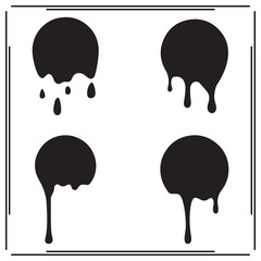 Dripping Paint Circles Silhouette Set - Black Ink Stains, Liquid Drops, Grunge Design Elements for Artistic, Creative, and Abstract Projects