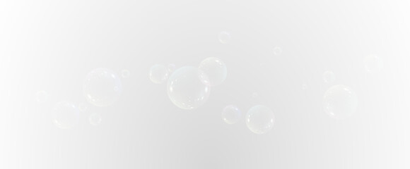 Realistic soap vector bubbles png isolated on transparent background. The effect of falling and flying bubbles. Glass bubble effect.	
