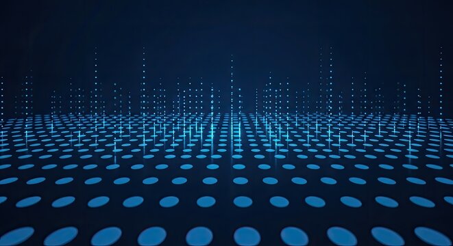 Abstract Futuristic Data Array with Dots and Vertical Glowing Lines in Blue Tone