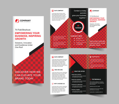 Red Geometric Tri Fold Brochure Template A4 Print Ready Corporate Brochure