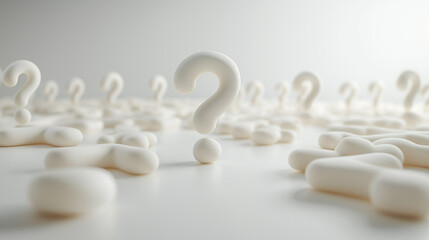 White floating question marks in white background