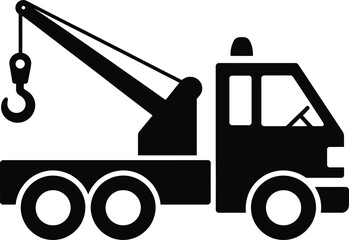 Black tow truck with a lifting hook simple design on transparent background silhouette