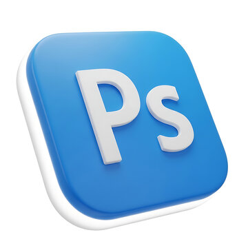Photoshop Icon A 3D Rendering of the Adobe Photoshop Logo on a Blue Square with Rounded Corners