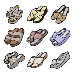 collection of women sandals in pastel colors vector