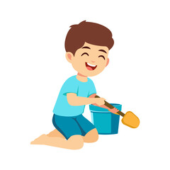 Vector illustration of boy playing with shovel 