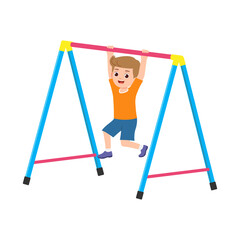 Vector cartoon illustration of boy hanging on monkey bar, Illustration of cute kindergarten 
