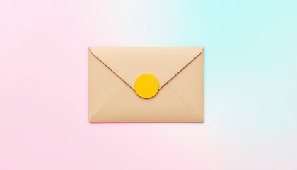A Simple Beige Envelope Adorned with a Bright Yellow Circle on a Pastel Two-Tone Background