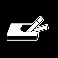 White outlined illustration of a cigarette being taken from a pack, isolated on a black background.