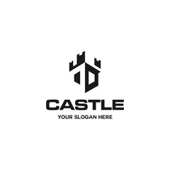 Castle logo template, hexagon shaped castle with shaded sides. Suitable for your design need, logo, illustration, animation, etc.