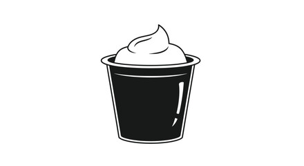 Black and White Ice Cream Cup Vector: Delicious Dessert Icon for Menu Design, Graphic Resources, and Food Illustrations