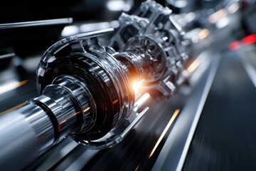 Fototapeta premium A machine part is shown in motion, with a bright light shining on it