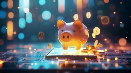 Imagine innovative piggy bank designed efficiently manage various digital currencies while tackling the evolving challenges of the modern finance industry the vast realm of cyberspace and technology - Powered by Adobe