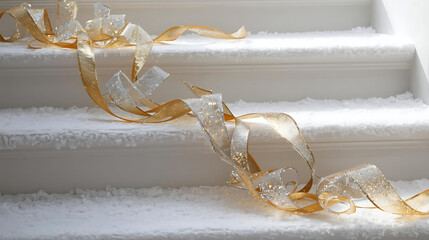 Gold and white ribbon with sparkle symbolizing festive joy
