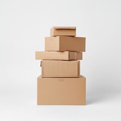 Stack of cardboard boxes isolated on pure white background
