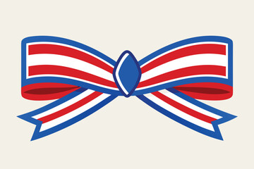 Red white and blue striped bow on cream background Keywords: bow, ribbon, stripes, red, white
