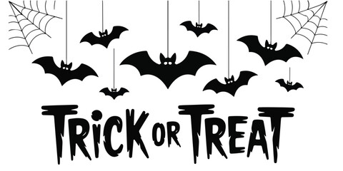 Spooky halloween trick or treat bats and cobwebs decoration