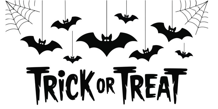 Spooky halloween trick or treat bats and cobwebs decoration