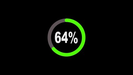 Animated circular progress bar showing 70% completion with glowing green fill and white digits on black background 4K loop. Loading. Percentage. Interface. 
