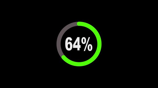 Animated circular progress bar showing 70% completion with glowing green fill and white digits on black background 4K loop. Loading. Percentage. Interface. 