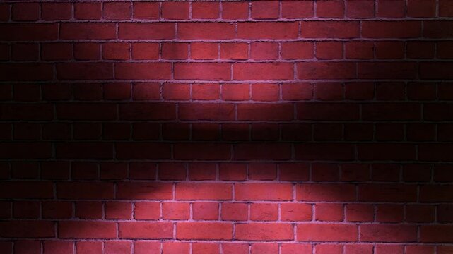 Red brick wall with intersecting beams of light creating a dramatic cross pattern animation. The lighting movement enhances the rich color and surface detail of the bricks, producing a striking visual