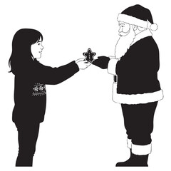 Little Girl Giving Santa Claus a Gingerbread Man Cookie Vector