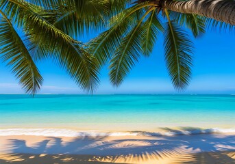 Escape to paradise beach with crystal blue water and palm tree