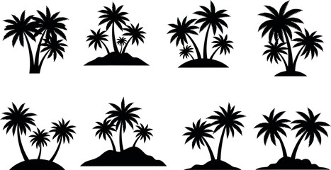 Fototapeta premium Eight Black Palm Tree Silhouettes on Islands tropical