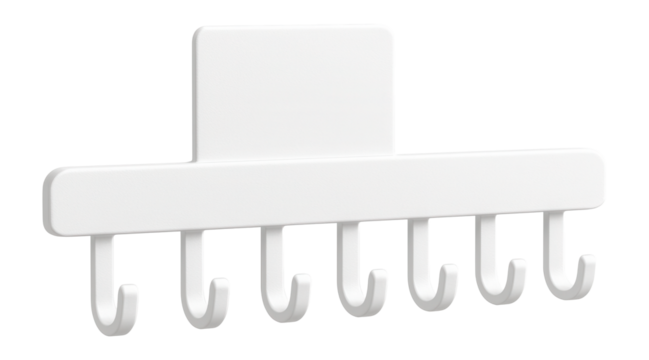 Adhesive white hook rack for dorms, maximizing space for hanging clothes.