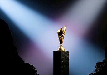 Celebrate achievement with this stunning gold trophy on display stand