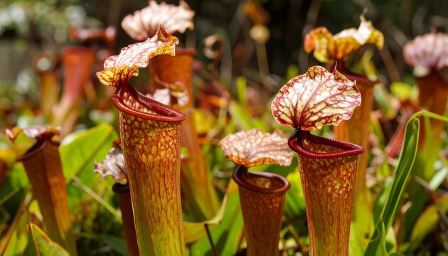 Carnivorous pitcher plants in sunlight