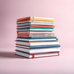 Stack of Books Illuminated on a Minimalist Pink Background.