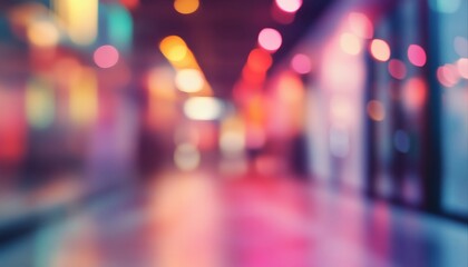The illustration shows an out-of-focus image of a city street at night with many colorful lights creating a bokeh effect.