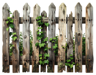 Weathered wooden fence with ivy