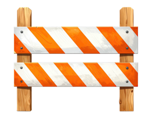 Wooden barrier with orange and white stripes