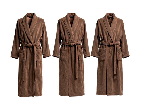 Three brown terrycloth bathrobes