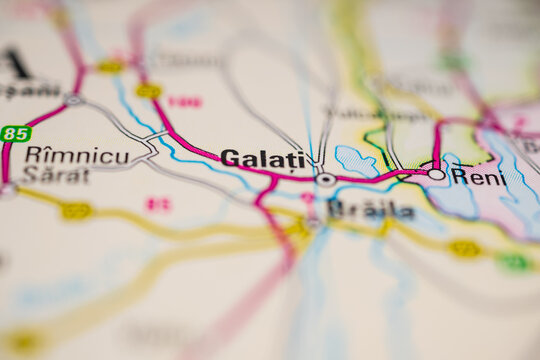 Galati and Reni region on detailed Romania map.
