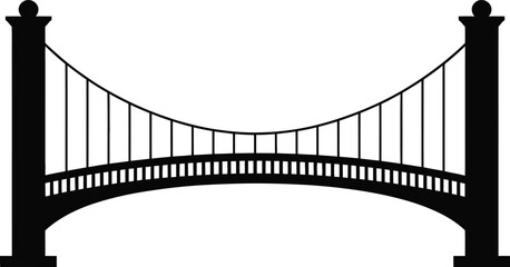 Fototapeta premium Black suspension bridge illustration simple design graphic element on transparent background silhouette