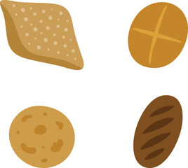 Assorted bread icons including roll bun and seed loaf