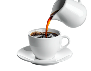 Coffee being poured from a creamer into a cup