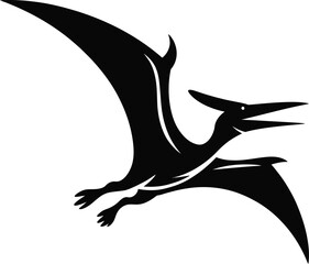 Black pterodactyl illustration in flight a modern graphic design on transparent background silhouette © RMvectors02