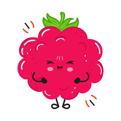 Happy kawaii raspberry fruit character smiling and dancing