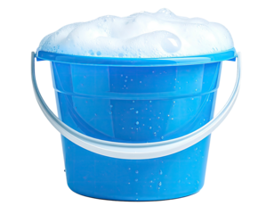 Blue plastic bucket filled with suds (2)
