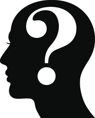 Intriguing human head silhouette with question mark on transparent background