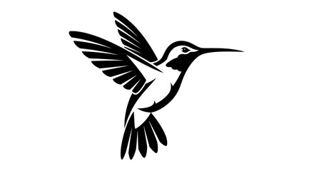 Obraz premium Elegant black and white silhouette of a hummingbird in flight with wings spread wide against a clean white background