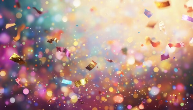 Colorful confetti falling on a bright background