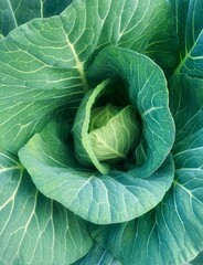 Obraz premium fresh cabbage close-up. green leaves - macro. green background for banner. 