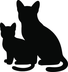 Black cat and kitten silhouette design element on transparent background