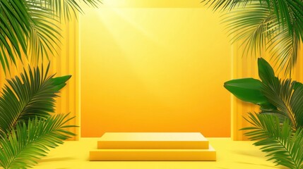 Tropical summer yellow product display stage